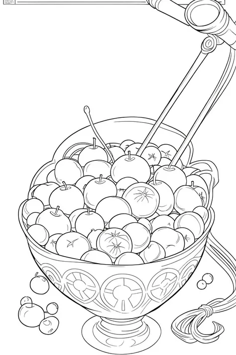 b&w, coloring page, line art, bowl of fruit