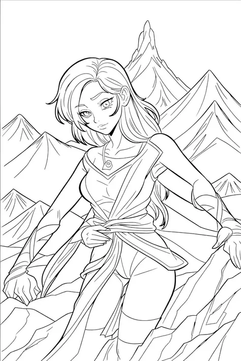 b&w, coloring page, line art, a mountain range