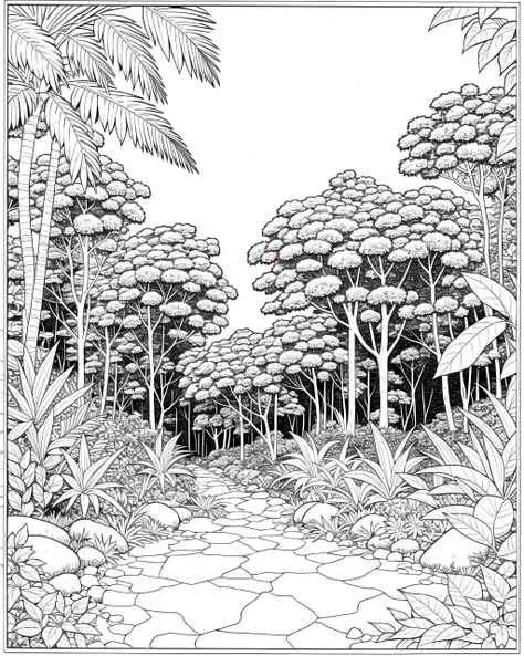 coloring page, b&w, line art, jungle