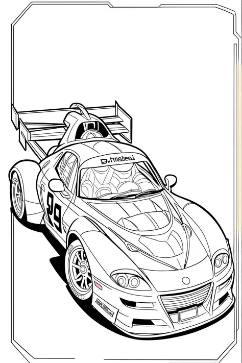 b&w, coloring page, line art, race car