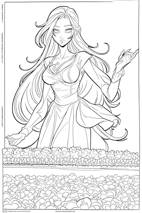 b&w, coloring page, line art, A field of flowers