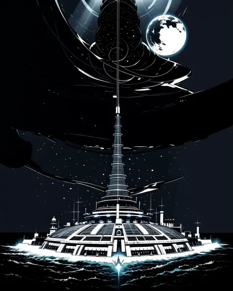 ((masterpiece), best quality, high quality, professional quality, highly detailed, highres, perfect lighting, natural lighting), biomechanical, advanced research laboratory, An ocean world with no visible landmasses, inhabited by intelligent, telepathic marine life forms., Dyson Sphere, sphinx