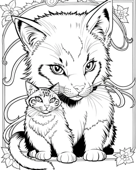 coloring page, b&w, line art, cat