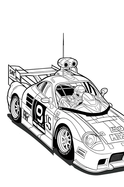 b&w, coloring page, line art, race car