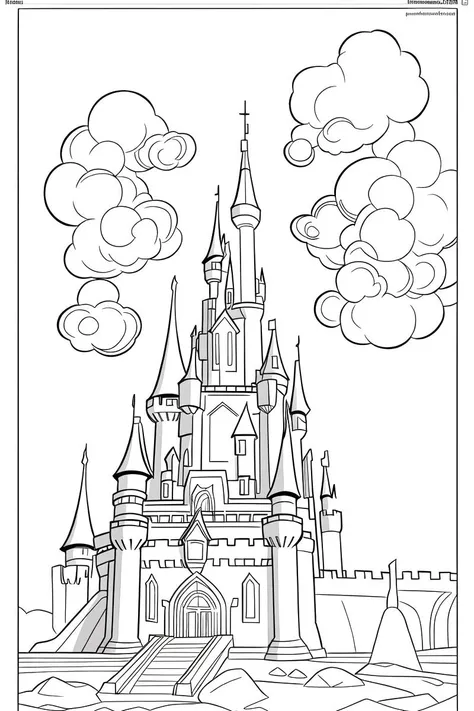 b&w, coloring page, line art, castle