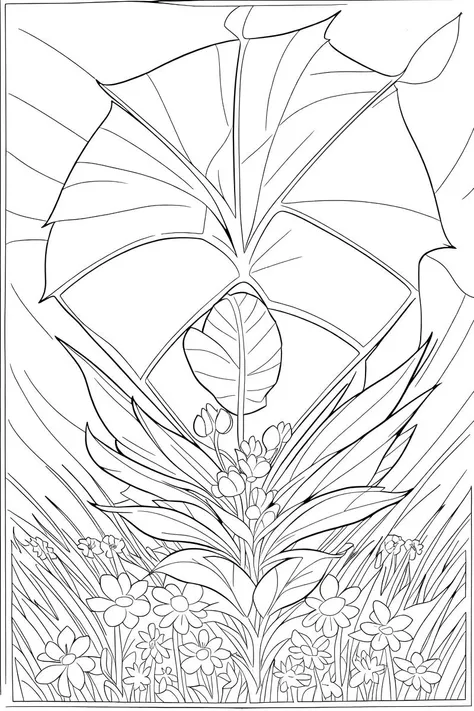 b&w, coloring page, line art, A field of flowers