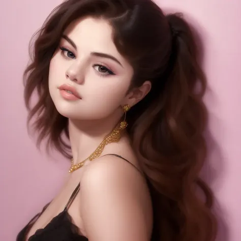 Selena Gomez (masterpiece, best quality) ( full body), ,masterpiece, beautiful detailed eyes, looking at viewer, detailed beautiful face, extremely detailed, high, 1girl, black hair, long hair, best quality, closed mouth <lora:Selena Gomez:1>,