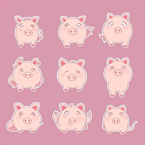 Cute pink piggy stickers <lora:sd15-stickers-lora:1.0>, Very detailed, clean, high quality, sharp image