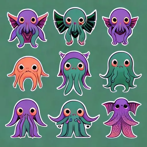 Cthulhu stickers <lora:sd15-stickers-lora:1.2>, Very detailed, clean, high quality, sharp image