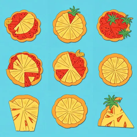 Pineapple Pizza stickers  <lora:sd15-stickers-lora:1.2>, Very detailed, clean, high quality, sharp image