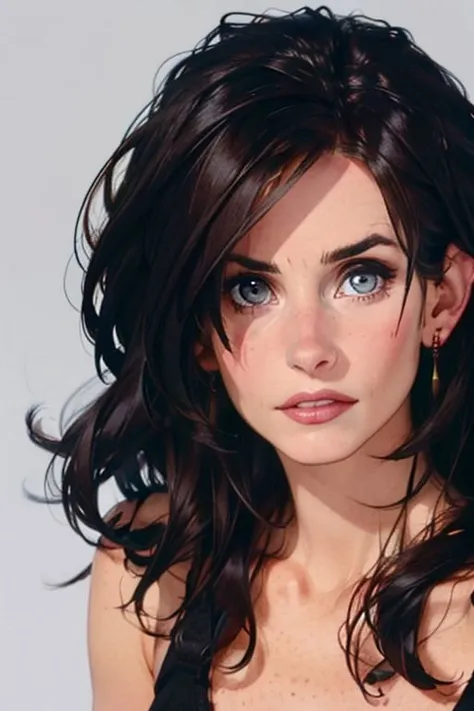 1girl,(solo:1.3),(upper body portrait:1.2),(rachel green:1.3),simple background,(anxious  expression:1.3),full shot,20-year-old,cute face,<lora:friends_monica_geller_v1:0.85>,front view,(monica geller:1.4),looking at viewer,
