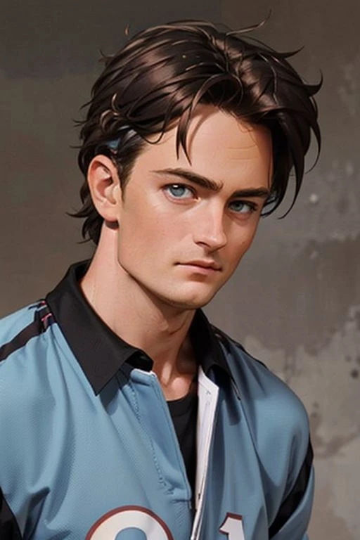 1girl,(solo:1.3),simple background,(confused expression:1.3),full shot,20-year-old,cute face,front view,upper body,<lora:friends_chandler_bing_v1:0.75>,(chandler bing:1.4),