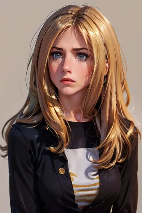 1girl,(solo:1.3),(simple background:1.3),(25-year-old:1.1),(complacent  expression:1.3),(cute face:1.1),(front view:1.3),upper body,<lora:friends_rachel_green_v1.1:0.8>,(straight looking at viewer:1.3),(rachel:1.3),(rachel \(friends\):1.3),(rachel green:1.4),(red clothe:1.2),masterpiece,high quality,absurdres,realistic,best quality,(gold shirt:1.2),long hair,(shiny black eyes:1.2),(simple clothe:1.2),