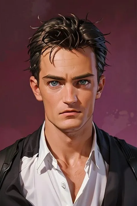 1girl,(solo:1.3),simple background,(trusting expression:1.3),full shot,20-year-old,cute face,front view,upper body,<lora:friends_chandler_bing_v1:0.75>,(chandler bing:1.4),