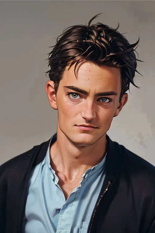 1girl,(solo:1.3),simple background,(lonely expression:1.3),full shot,20-year-old,cute face,front view,upper body,<lora:friends_chandler_bing_v1:0.75>,(chandler bing:1.4),