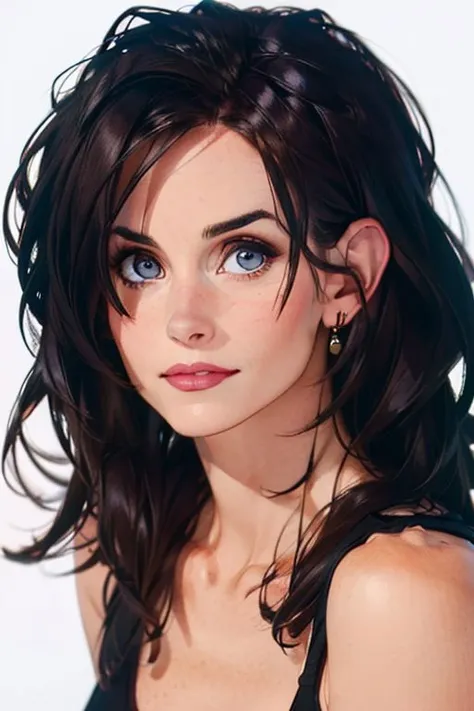 1girl,(solo:1.3),simple background,(serene expression:1.3),full shot,20-year-old,cute face,<lora:friends_monica_geller_v1:0.85>,front view,(monica geller:1.4),looking at viewer,upper body,