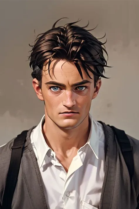 1girl,(solo:1.3),simple background,(anxious expression:1.3),full shot,20-year-old,cute face,front view,upper body,<lora:friends_chandler_bing_v1:0.75>,(chandler bing:1.4),