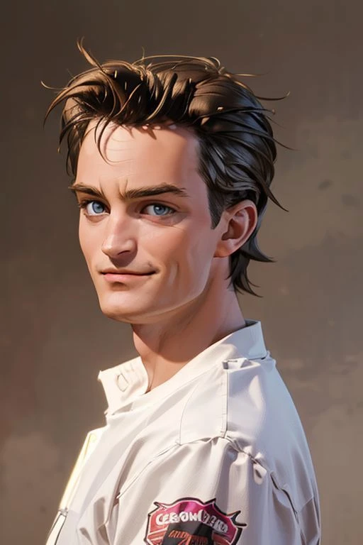 1girl,(solo:1.3),simple background,(smug expression:1.3),full shot,20-year-old,cute face,front view,upper body,<lora:friends_chandler_bing_v1:0.75>,(chandler bing:1.4),