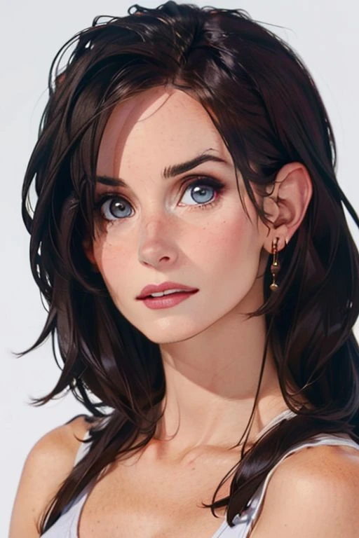 1girl,(solo:1.3),simple background,(loathing expression:1.3),full shot,20-year-old,cute face,<lora:friends_monica_geller_v1:0.85>,front view,(monica geller:1.4),looking at viewer,upper body,