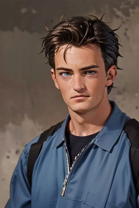 1girl,(solo:1.3),simple background,(exhausted expression:1.3),full shot,20-year-old,cute face,front view,upper body,<lora:friends_chandler_bing_v1:0.75>,(chandler bing:1.4),