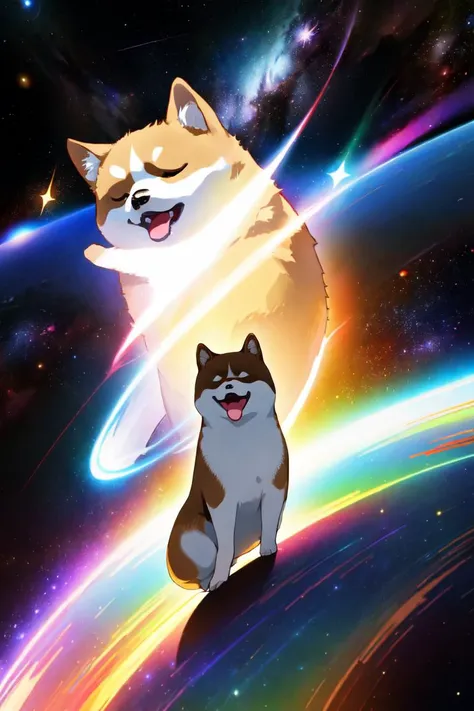 ((ultra-detailed, best quality, masterpiece, cinematic lighting, dynamic lighting, psychedelic poster)), (white spacesuit worn brown realize face shiba-inu-dog is Zen-meditation on the surfboard:1.5, in the space, in the universe, wave-riding), full of stars, jet-board, <lora:add_brightness:1> BREAK (realistic, high-resolution), full of stars, milkyway, black-hole, singularity, theory-of-relativity, mandala