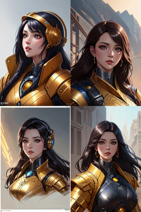 "portrait of a cyborg in a golden suit, D&D sci-fi, artstation, concept art, highly detailed illustration?
A full portrait of a beautiful post apocalyptic offworld nanotechnician"         intricate       elegant         highly detailed         digital painting        artstation      concept art     smooth  sharp focus     illustration    art by Krenz Cushart and Artem Demura and alphonse mucha"