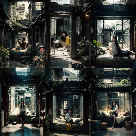 (otherworldly, otherworldly atmosphere, otherworldly appearance), highly insanely detailed, masterpiece, top quality, best quality, highres, 4k, 8k, RAW photo, Caribbean, egyptian,
depth of field, focused, foreshortening,
(dark tunnel, flower field, flower filed, china street),
(long_hair, long hair), collar, earrings,
(random colors cloth, random colors hair, random long hair), sparking lips, eyeliner, makeup, hair over one eye,
(Adult, jav, half naked, nsfw:0.8),
(dynamic pose),
kukkastyle, scenery, overcast, in front of glass window, large window, Polianthes_tuberosa \(flower\), blooming flowers, plants, trees, sidelighting, mystic, mature female, white hair, micro bangs, yellow t-shirt ,
<lora:kukka_style_v01:1>,
tied shirt,
fisheye, from below,
(air bed, indian slums, egyptian slums:1.2), Air Mattress,
(smiling at viewer), (fantasy world)