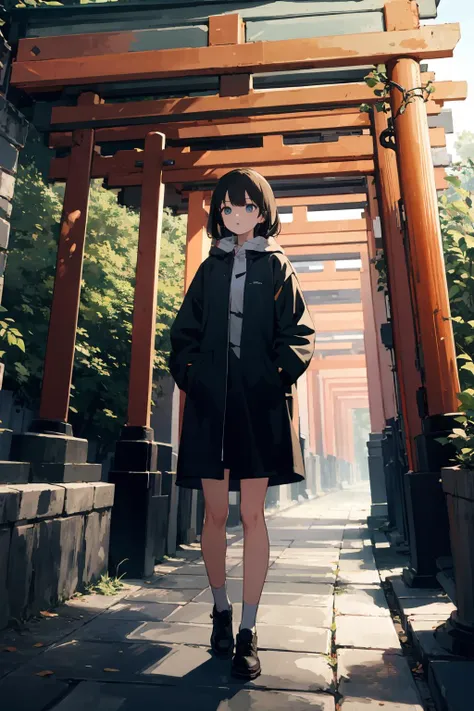 masterpiece,highres,best quality,scenery,1girl,<lora:torii_multi-wasabiya:1>, multtorii,outdoors,standing,