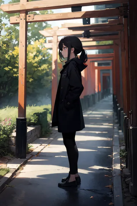 masterpiece,highres,best quality,scenery,1girl,<lora:torii_multi-wasabiya:1>, multtorii,outdoors,standing,