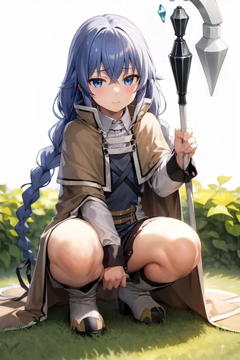 Roxy_Migurdia(Mushoku Tensei)、1 girl, masterpiece、highest quality、best image quality、vivid description、Focused、blue eyes、crimson blue hair、double big braids、{{face is red}}、{{}}、satori、{drool from the mouth}、{Low - Angle}, {lower body}、{NSFW}, spread your legs,{{Depicts the whites of the eyes clearly and vividly}},{{touch your crotch with your hand}}、spread your legs,{{erect clitoris}}、Open your、butthole、{{White semen flows out of the pussy}}、{{Puddles under the crotch}}、belly button、{{stick your tongue out of your mouth}}、masturbation、female masturbation