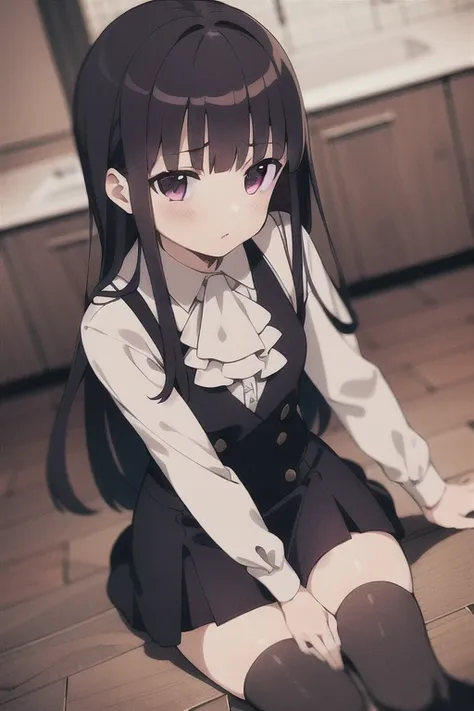 1girl,ririchiyo,  masterpiece, best quality,school uniform,ascot,thighhighs