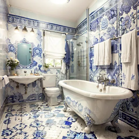<lora:AzulejoAI:1>, AzulejoAI bathroom