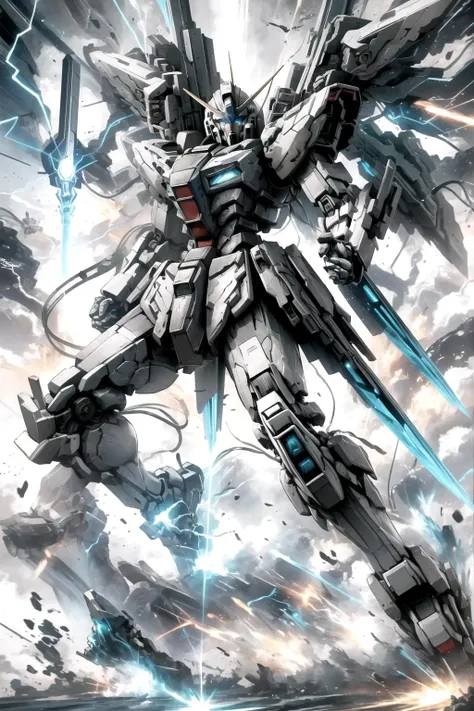 masterpiece, best quality, mecha, action scene, energy sword, greyscale, abstract art <lora:ink_mecha-000012:0.7>