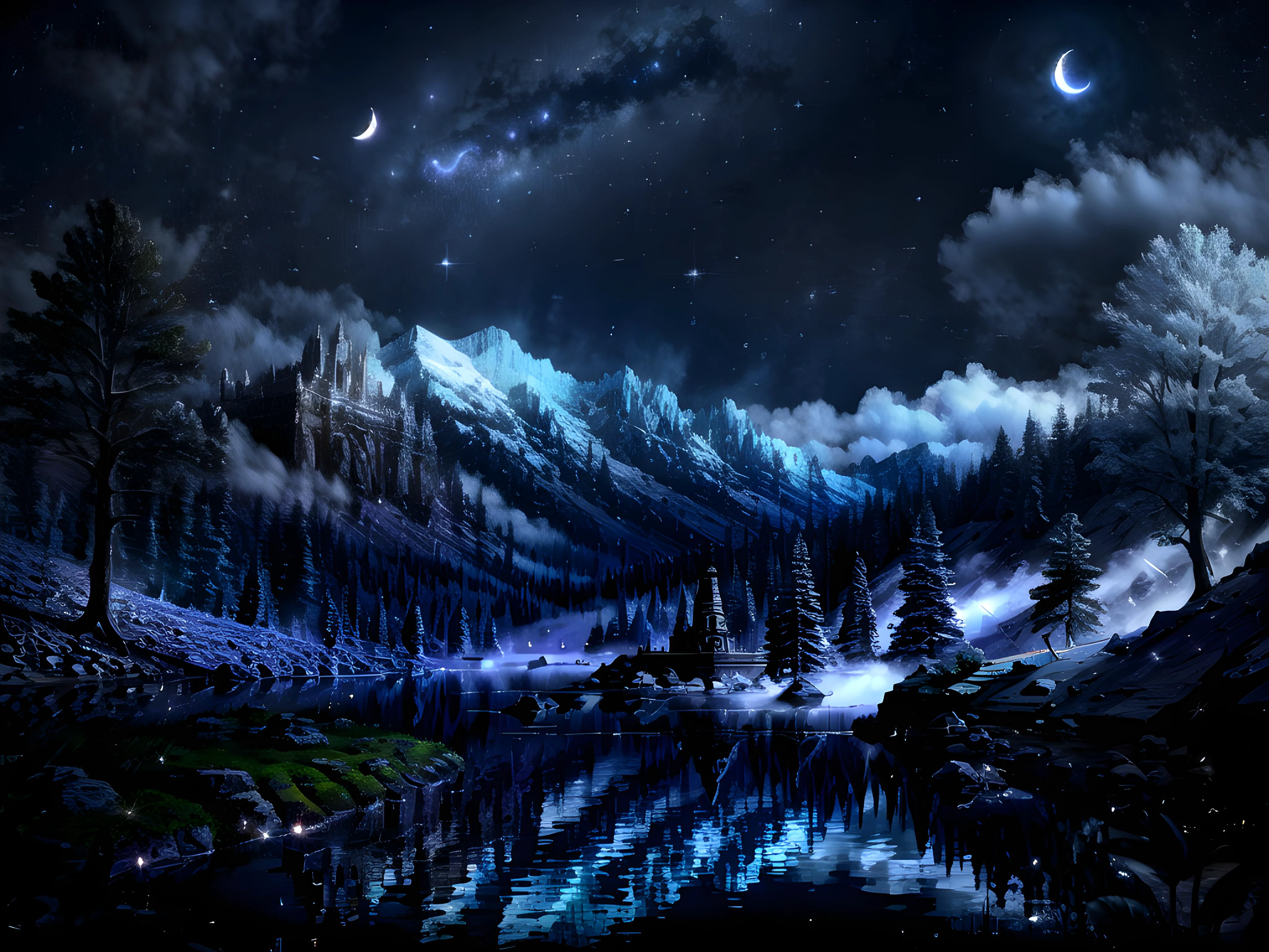 dark path in misty hills, fireflies, will-o-wisps, mystic, crescent moon, 1moon, ghosts+, ancient ruins on background, nighttime++, (glowing fog)1,2, muted colors, aesthetic, Dark Fantasy, Otherworldly, Surreal, 16K, dreamy, Starlight0,9, Ambrotype, beautiful, masterpiece, highest quality, 32k, depth of field, best quality, cinematic, movie still, high contrast, atmospheric, perfect, HDR, absurdres, celestial, crystalline, natural wonder, nice looking, vaporwave, cold light, (dim light)+, bloom, award winner, night, (dark environment) <lora:epi_noiseoffset2:0.75> <lora:DarkIncursioStyle:0.75> <lora:Elixir:0.5> <lora:Hor3d:0.35> <lora:ReaLora:0.35> <lora:LORA-XenoDetailer-v2:0.3> <lora:CR2RawLoRA:0.3>