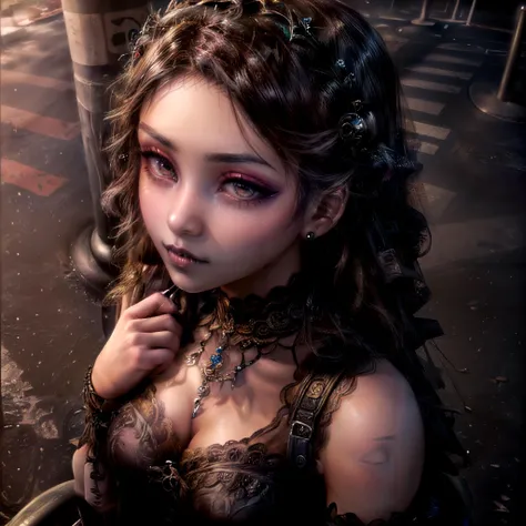 Masterpiece , absureres , cute 1girl, concept art, majestical , realistic, realism, modern , at a bus station , bus , female , gothic, makeup , high quality, eyelashes, lighting , best quality, girl , high detail , photography, professional , <lora:add_detail:1.2> , <lora:top_view_perspective:1>