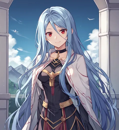 score_9, score_8_up, score_7_up, score_6_up, score_5_up, score_4_up, BREAK source_anime,
<lora:TrailsOfColdSteel-Guests:0.9>, Grandmaster, blue hair, long hair, very long hair, red eyes, medium breasts, white shawl, white cloak, black dress, long sleeves, ruffles, jewelry, choker, pantyhose, red high heels, pelvic curtain,
OUTDOORS, SKY, CLOUDS, DISTANT MOUNTAINS,
looking at viewer, smile, upper body, portrait, front view,