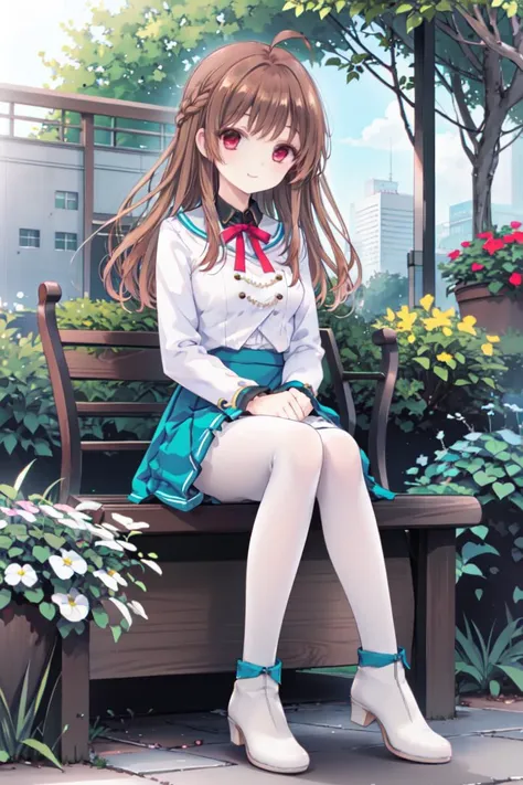 masterpiece, best quality,shiny,chromatic aberration abuse,pastel color,full body,
1girl,solo, <lora:Aoi2:0.4>aoisan,red eyes,ahoge, brown hair,smile,
<lora:liliai2:0.6>, liliai,white shoes,
cityscape, garden,sitting,white pantyhose,