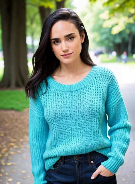 wearing sweater, portrait, beautiful face, pretty eyes, outside, portrait, park, trees, teeth, eyes open, ward winning photo, best quality, upper body, JenniferConnelly, nikon d850 film stock photograph 4 kodak 400 camera f1.6 lens rich colors hyper realistic lifelike texture natural lighting trending on artstation cinestill 800, (100mm lens)
<lora:JenniferConnelly-Shurik_RealPersonTraining_4L:0.9>