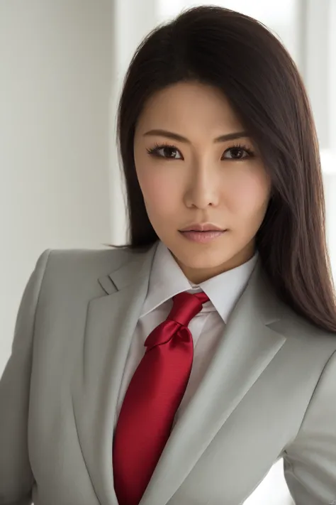 (masterpiece:1.4), (best quality), (detailed), 1girl, mature female, facing viewer, business suit, black suit, red tie, tie, close-up, upper body, <lora:anri_okitaV1:0.7>, anri okita