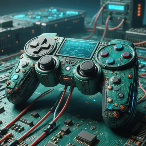 scifi, circuitrytech, game controller, blurry_background, , hyper detailed