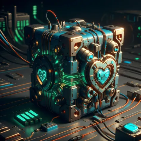 <lora:CircuitryTech-20:0.8>, circuitrytech ,scifi, cables, circuitry, 
heart shape , weighted companion cube,