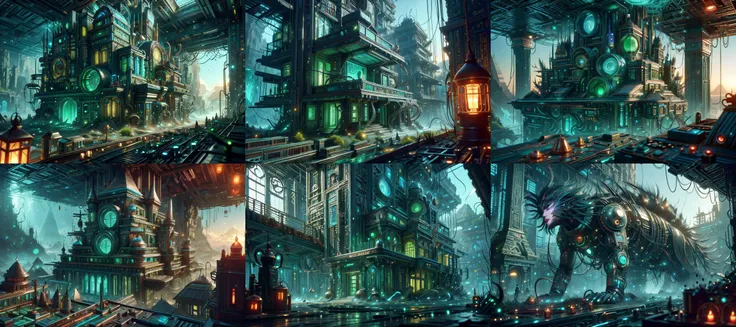 (otherworldly, otherworldly atmosphere, otherworldly appearance), highly insanely detailed, masterpiece, top quality, best quality, highres, 4k, 8k, RAW photo, ((ancient egyptian theme:1.2)), 
(mystical theme), mystical gatmosphere, arcane sanctuaries, otherwordly aura, 
(long_hair, long hair, random colors hair, glowing hair, hair over one eye, long messy hair), 
(eyelashes, eyeliner, eyeshadow, eyelashes, long eyelashes), 
collar, earrings, jewelry, necklace, armlet, 
tentacle, (underwater), nsfw, 
Homestay, Resort, Guest House, 
building, structure, still life, swirling energy, 
action pose, 
drunk, closed eyes, 
abandoned building, shopping mall, overgrown with vegetation, [volumetric fog], cinematic lighting, colorful, 
<lora:CircuitryTech-20:0.8>, circuitrytech, scifi, cables, cmos circuitry, copper, 
futuristic kitchen, (fantasy world)