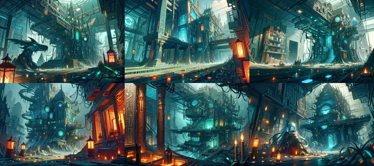 (otherworldly, otherworldly atmosphere, otherworldly appearance), highly insanely detailed, masterpiece, top quality, best quality, highres, 4k, 8k, RAW photo, ((ancient egyptian theme:1.2)), 
(mystical theme), mystical gatmosphere, arcane sanctuaries, otherwordly aura, 
(long_hair, long hair, random colors hair, glowing hair, hair over one eye, long messy hair), 
(eyelashes, eyeliner, eyeshadow, eyelashes, long eyelashes), 
collar, earrings, jewelry, necklace, armlet, 
tentacle, (underwater), nsfw, 
Homestay, Resort, Guest House, 
building, structure, still life, swirling energy, 
action pose, 
drunk, closed eyes, 
abandoned building, shopping mall, overgrown with vegetation, [volumetric fog], cinematic lighting, colorful, 
<lora:CircuitryTech-20:0.8>, circuitrytech, scifi, cables, cmos circuitry, copper, 
futuristic kitchen, (fantasy world)
