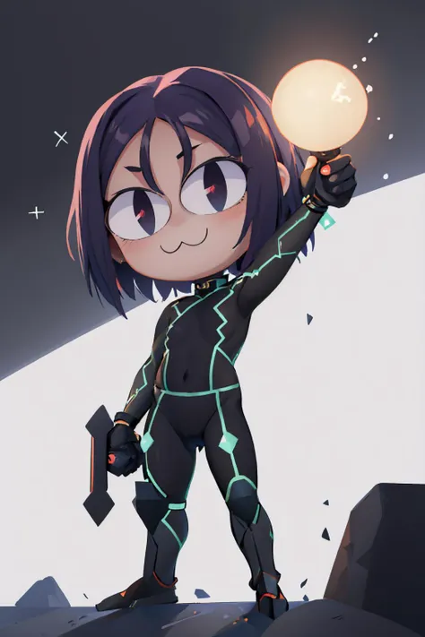 (masterpiece, best quality:1.2), chibi, solo, 1girl, necoarc, ushigozen, :3, slit pupils, black bodysuit, neon trim, glowing <lora:necoarc:1> <lora:ushigozen-nvwls-v1:0.8>