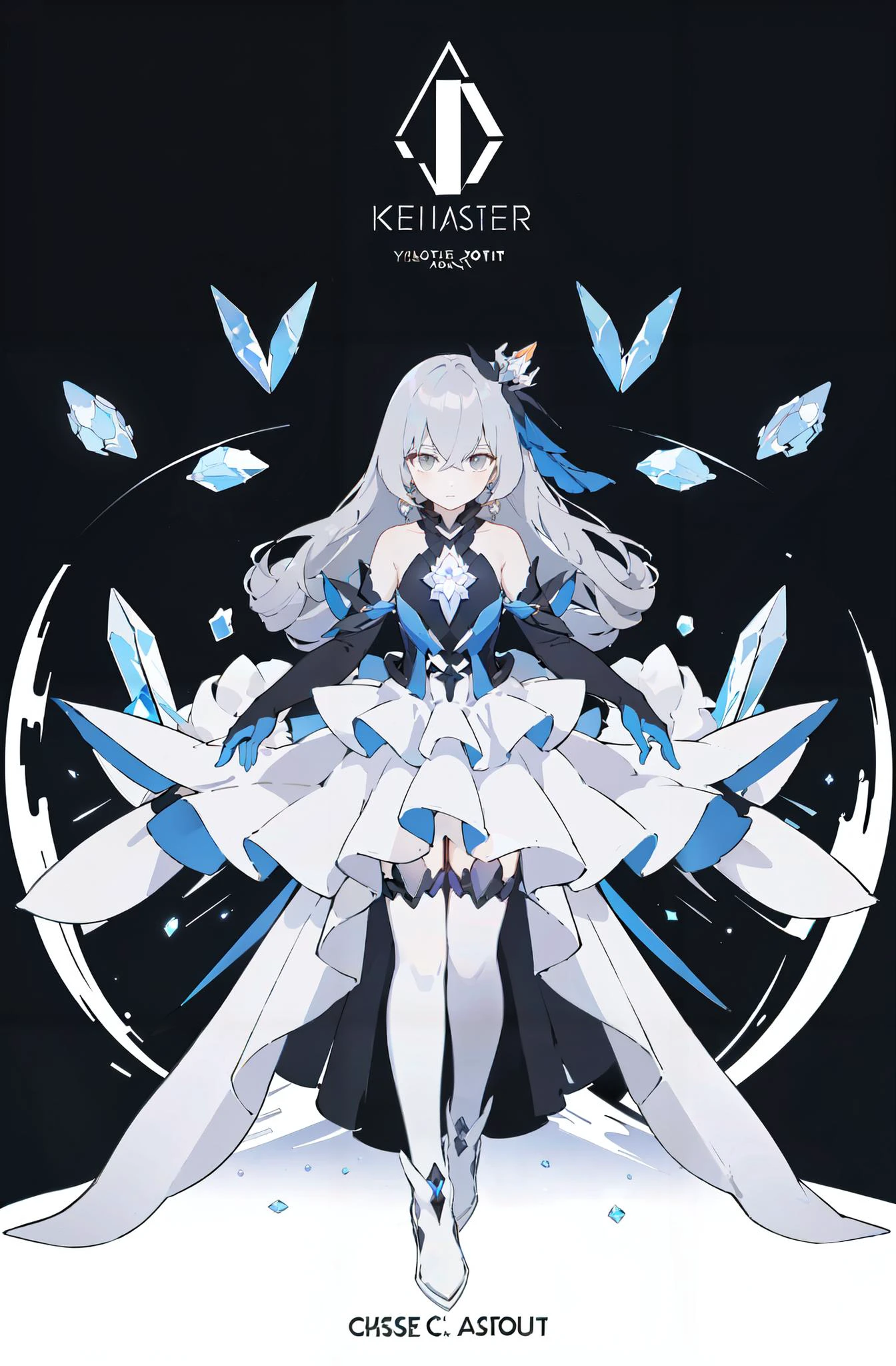 simple_black_background, black and white theme, Sense of coordination, sense of order, mathematics beauty, (((cover design))), (((((cover art))))), ((trim)), album_art, official art, (Master's work),
<lora:zhenli-v100:0.8:lbw=OUTALL>, zhenli, 1girl, gloves, bronya zaychik, jewelry, grey hair, earrings, elbow gloves, white thighhighs, dress, bare shoulders, bangs, grey eyes, long hair,
chessboard, chess, white geometry, black geometry, reflection, crystal_art, pattern_design, creative, Mystery pattern, black crystal decorate, black crystal, (architectural art), ((geometric art)), pattern design, creative,
------,
Low saturation, grand masterpiece, Perfect composition, film light, light art