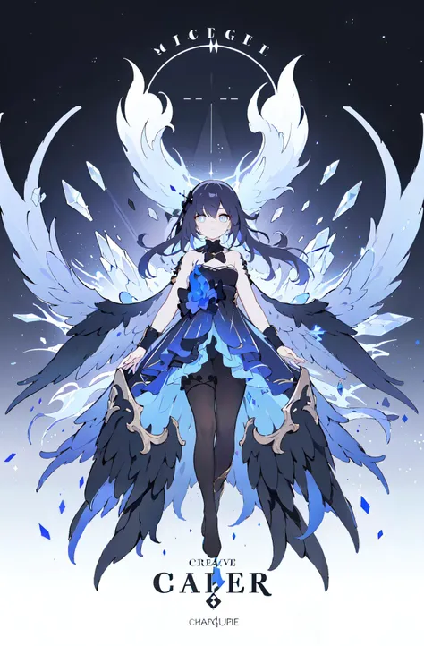 simple_black_background, black and white theme, Sense of coordination, sense of order, mathematics beauty, (((cover design))), (((((cover art))))), ((trim)), album_art, official art, (Master's work),
<lora:yongye-v100-000027:0.8:lbw=OUTALL>, yongye, 1girl, dress, pantyhose, blue eyes, long hair, low wings, dark angel, lower back wings,
chessboard, chess, white geometry, black geometry, reflection, crystal_art, pattern_design, creative, Mystery pattern, black crystal decorate, black crystal, (architectural art), ((geometric art)), pattern design, creative,
------,
Low saturation, grand masterpiece, Perfect composition, film light, light art