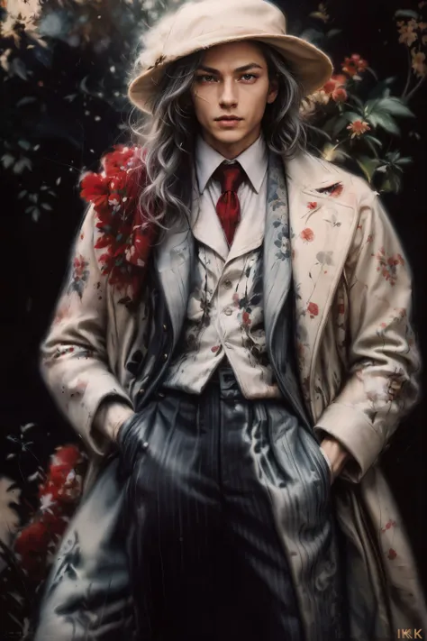 artstudt, (official art, extremely detailed CG unity 8k wallpaper),(1boy:1.3),beautifully detailed eyes, detailed fine nose, detailed fingers, (8k), (best quality), ( masterpiece:1.2), (realistic), ( photorealistic:1.37), extremely detailed
handsome gentleman, vintage hair, vest face, couture, magazine cover, textless, high quality, clothing details, fine fabric, full body, 8k, cinematic lighting, red suit, silver hair, hat
<lora:add_detail:0.2> <lora:SuiteM1:0.6> <lora:Isaac:0.4>