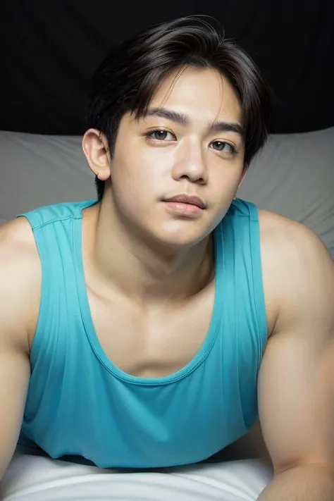 mark reyes, lying down, hunk, face, front upper body, tank top, muscular (absurdres, highres, ultra detailed) ((masterpiece)), ((best quality:1.1)), High Resolution, 8k,1boy, best quality, masterpiece, (photorealistic:1.4), 4k, high quality, masterpiece, best quality, highres, dynamic poses, realistic, mature male, looking at viewer, <lora:mark-reyes-09 (1):1> <lora:photorealistic02:0.3>