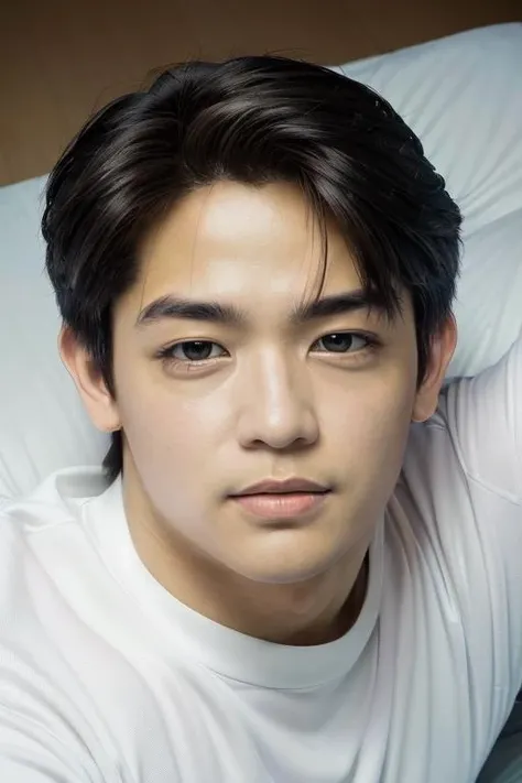 mark reyes, lying down, hunk, face, front upper body, dry fit shirt, muscular (absurdres, highres, ultra detailed) ((masterpiece)), ((best quality:1.1)), High Resolution, 8k,1boy, best quality, masterpiece, (photorealistic:1.4), 4k, high quality, masterpiece, best quality, highres, dynamic poses, realistic, mature male, looking at viewer, <lora:mark-reyes-09 (1):1> <lora:photorealistic02:0.3>