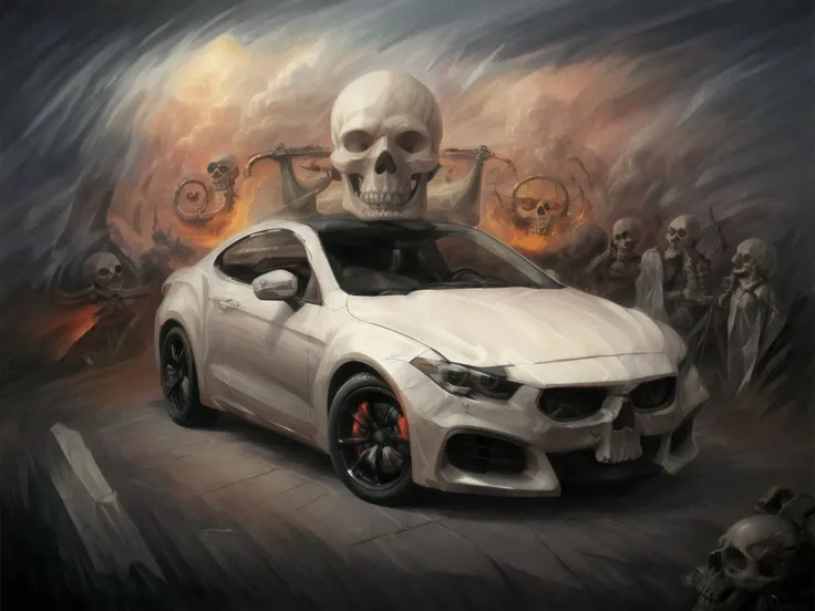 <lyco:optical illusion_v1.1:1> optical illusion, (skull:1.1), car